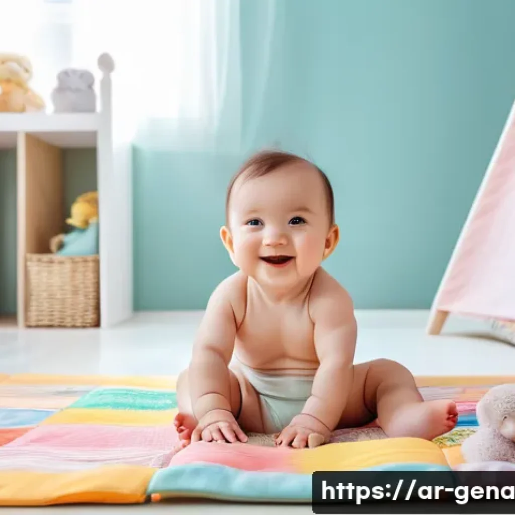 생성형 AI의 심리적 측면 이해하기 - **Prompt:** A cute baby wearing a cloth diaper, sitting on a colorful playmat. The baby is smiling a...