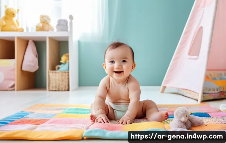 생성형 AI의 심리적 측면 이해하기 - **Prompt:** A cute baby wearing a cloth diaper, sitting on a colorful playmat. The baby is smiling a...