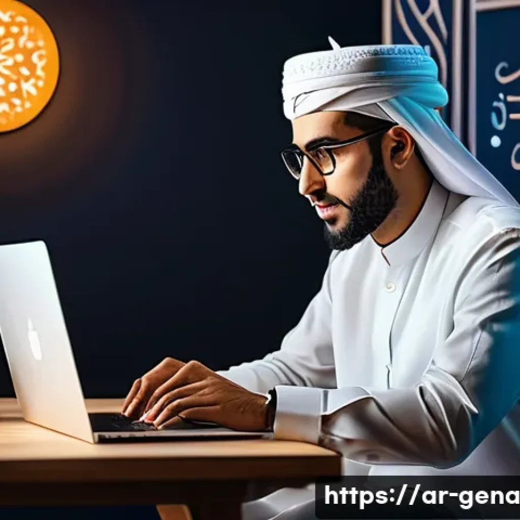 AI 기반 콘텐츠 아이디어 생성 방법 - A professional Arab content creator sitting at a modern desk with a laptop displaying AI trend analy...