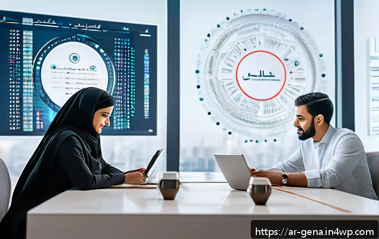 생성형 AI의 광고 캠페인 효과 분석 - A modern Middle Eastern digital marketing office scene showing a diverse team of professionals analy...
