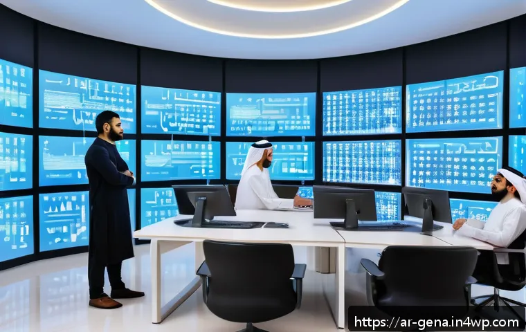 생성형 AI로 이메일 캠페인 최적화하기 - A modern Middle Eastern digital marketing office scene showing a diverse team of Arab professionals ...